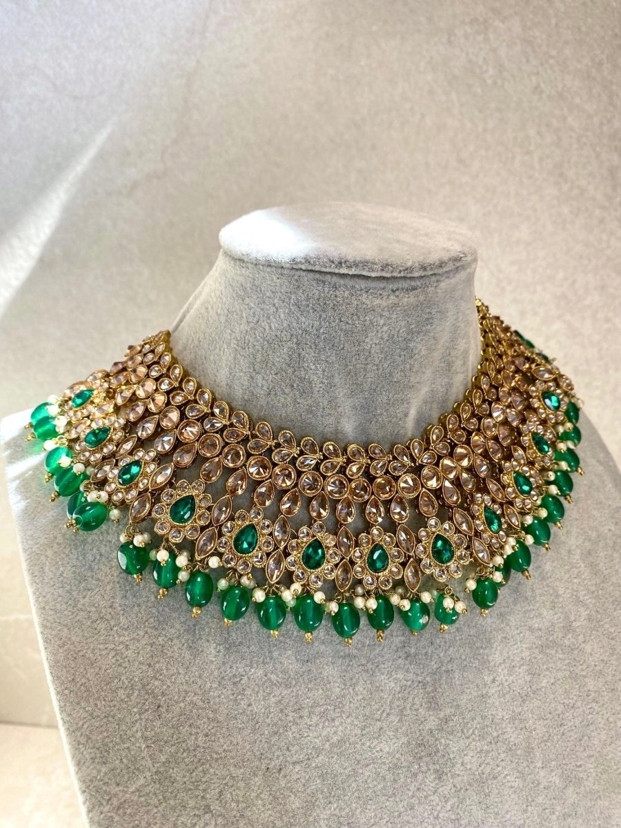 Small imperfections: Lucie Bridal Necklace Set - Green - SOKORA JEWELSSmall imperfections: Lucie Bridal Necklace Set - Green