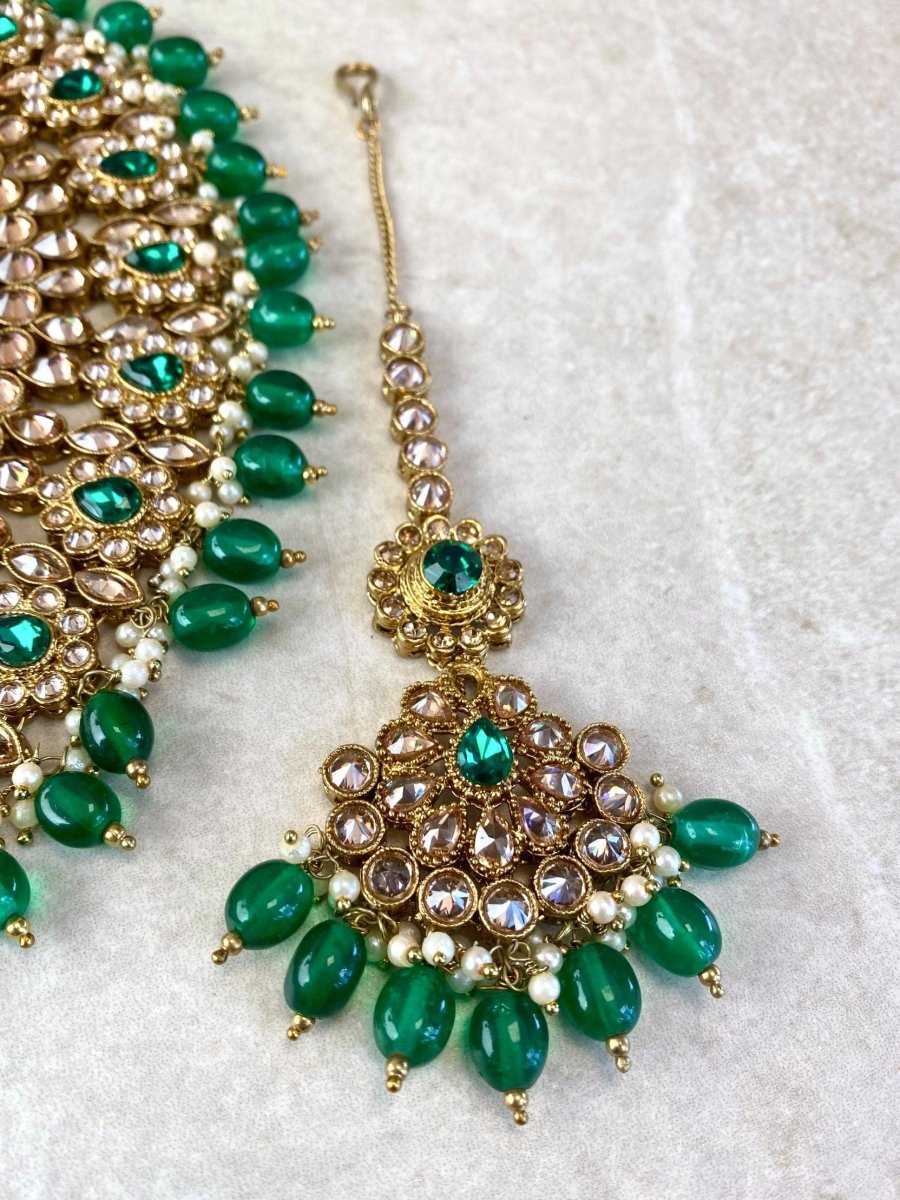 Small imperfections: Lucie Bridal Necklace Set - Green - SOKORA JEWELSSmall imperfections: Lucie Bridal Necklace Set - Green