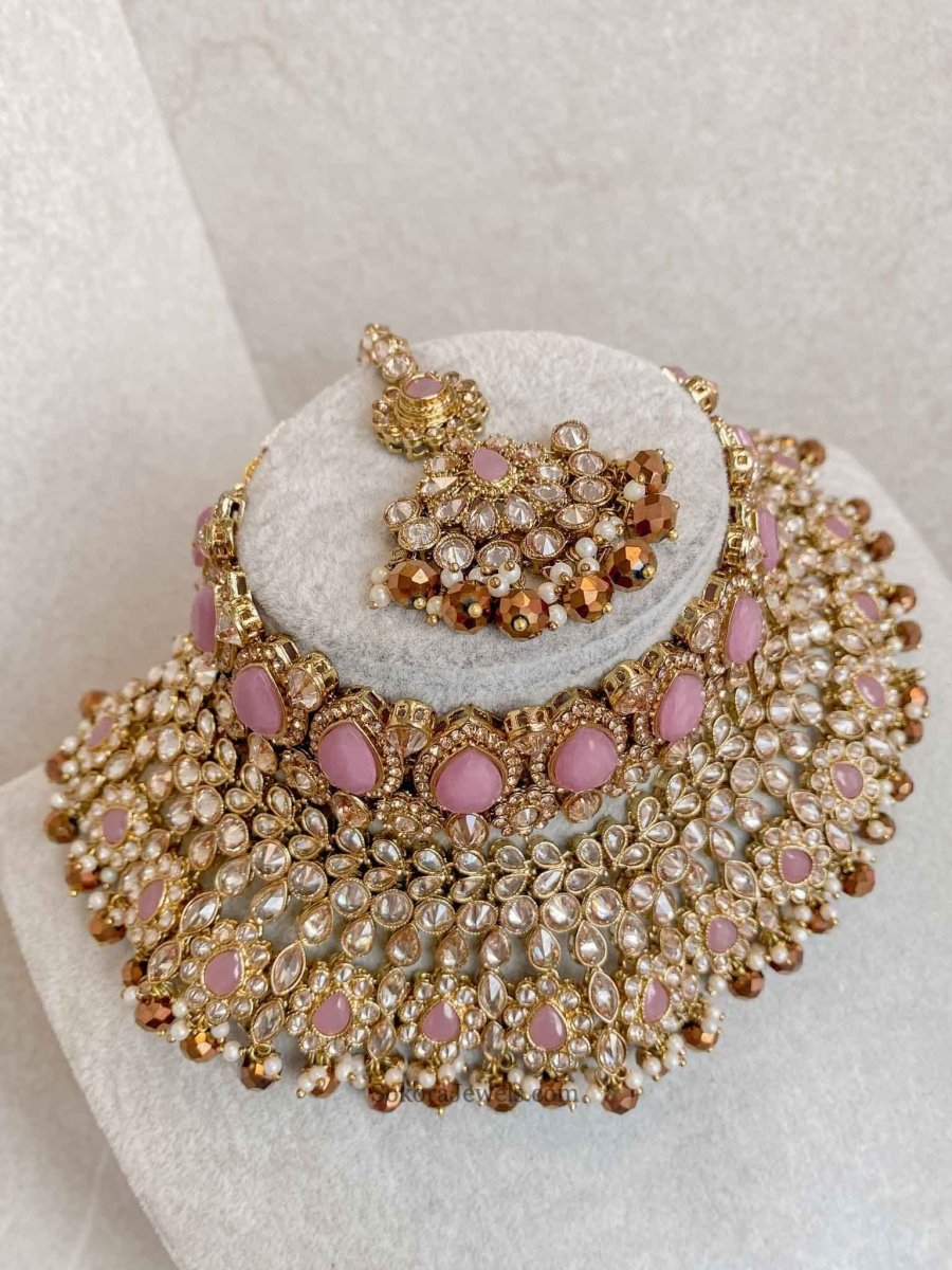 Small imperfections: Lucie Bridal Necklace Set - Pink/Brown - SOKORA JEWELSSmall imperfections: Lucie Bridal Necklace Set - Pink/Brown