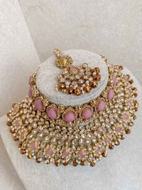 Small imperfections: Lucie Bridal Necklace Set - Pink/Brown - SOKORA JEWELSSmall imperfections: Lucie Bridal Necklace Set - Pink/Brown