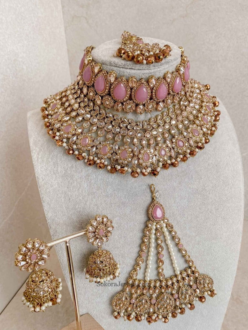 Small imperfections: Lucie Bridal Necklace Set - Pink/Brown - SOKORA JEWELSSmall imperfections: Lucie Bridal Necklace Set - Pink/Brown
