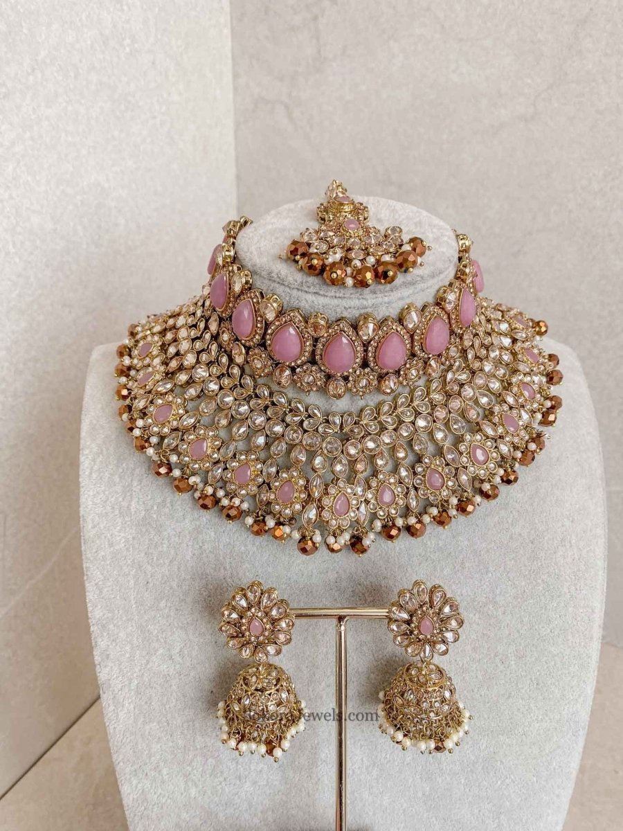 Small imperfections: Lucie Bridal Necklace Set - Pink/Brown - SOKORA JEWELSSmall imperfections: Lucie Bridal Necklace Set - Pink/Brown