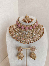 Small imperfections: Lucie Bridal Necklace Set - Pink/Brown - SOKORA JEWELSSmall imperfections: Lucie Bridal Necklace Set - Pink/Brown