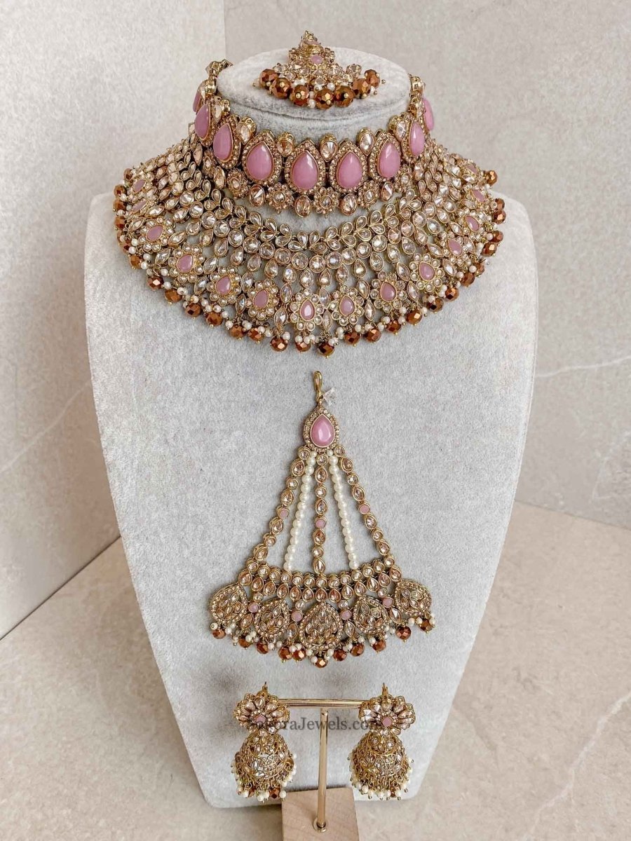 Small imperfections: Lucie Bridal Necklace Set - Pink/Brown - SOKORA JEWELSSmall imperfections: Lucie Bridal Necklace Set - Pink/Brown