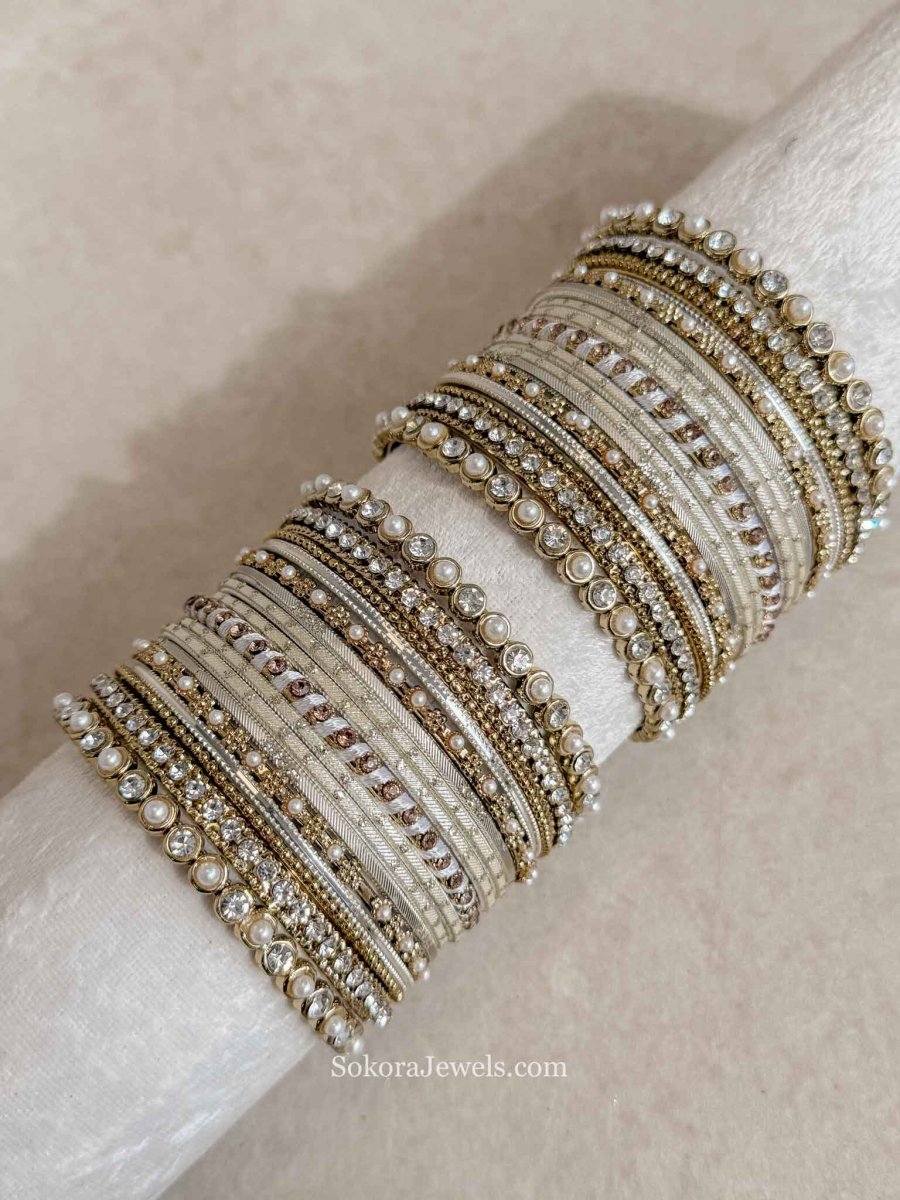 Small Ivory White and Gold Bangle Set - SOKORA JEWELSSmall Ivory White and Gold Bangle SetBANGLES