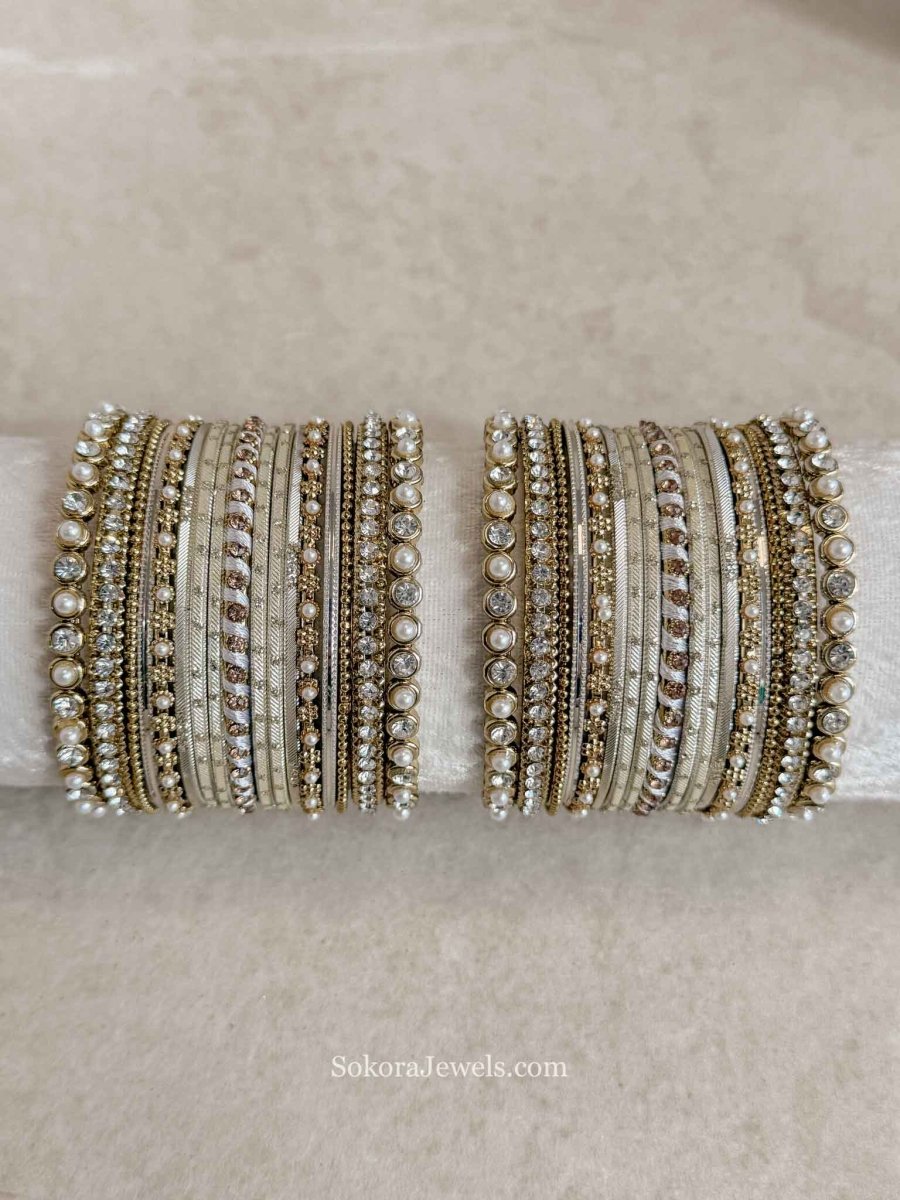 Small Ivory White and Gold Bangle Set - SOKORA JEWELSSmall Ivory White and Gold Bangle SetBANGLES