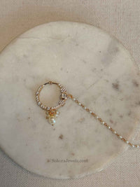 Small Kundan & Diamante Nose Ring - Slide Type - SOKORA JEWELSSmall Kundan & Diamante Nose Ring - Slide Type