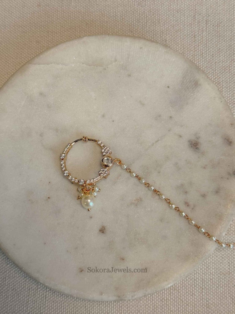Small Kundan & Diamante Nose Ring - Slide Type - SOKORA JEWELSSmall Kundan & Diamante Nose Ring - Slide Type