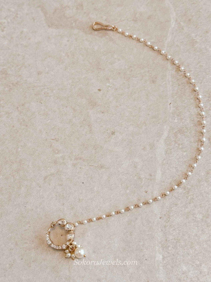 Small Kundan & Diamante Nose Ring - Slide Type - SOKORA JEWELSSmall Kundan & Diamante Nose Ring - Slide Type