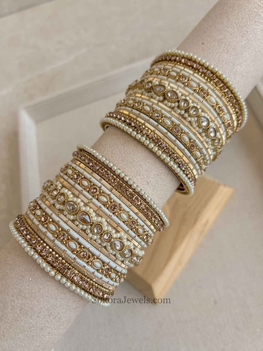Small Luxury Pearly Bangle Set - 4 Colour Options - SOKORA JEWELSSmall Luxury Pearly Bangle Set - 4 Colour OptionsBANGLES