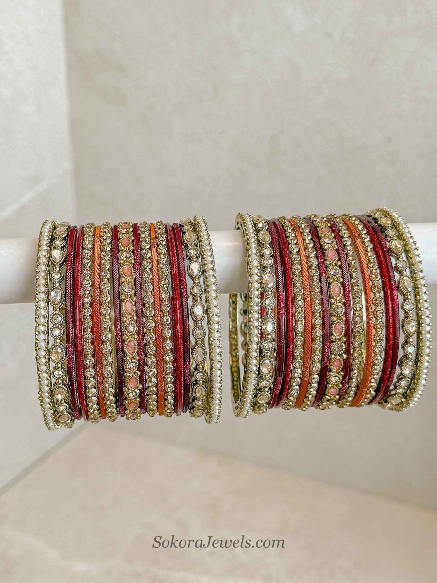 Small Maroon & Orange Bangle set - SOKORA JEWELSSmall Maroon & Orange Bangle setBANGLES