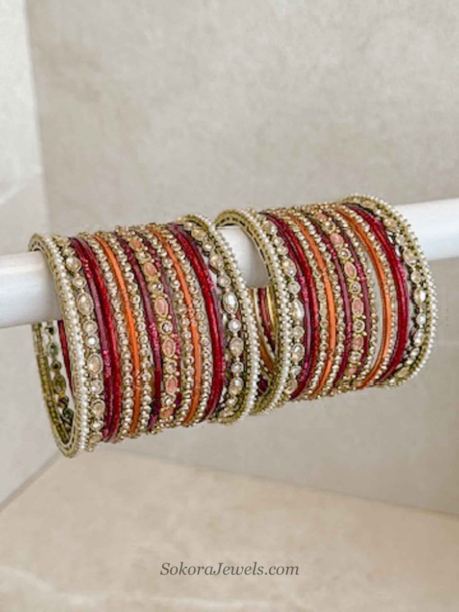 Small Maroon & Orange Bangle set - SOKORA JEWELSSmall Maroon & Orange Bangle setBANGLES