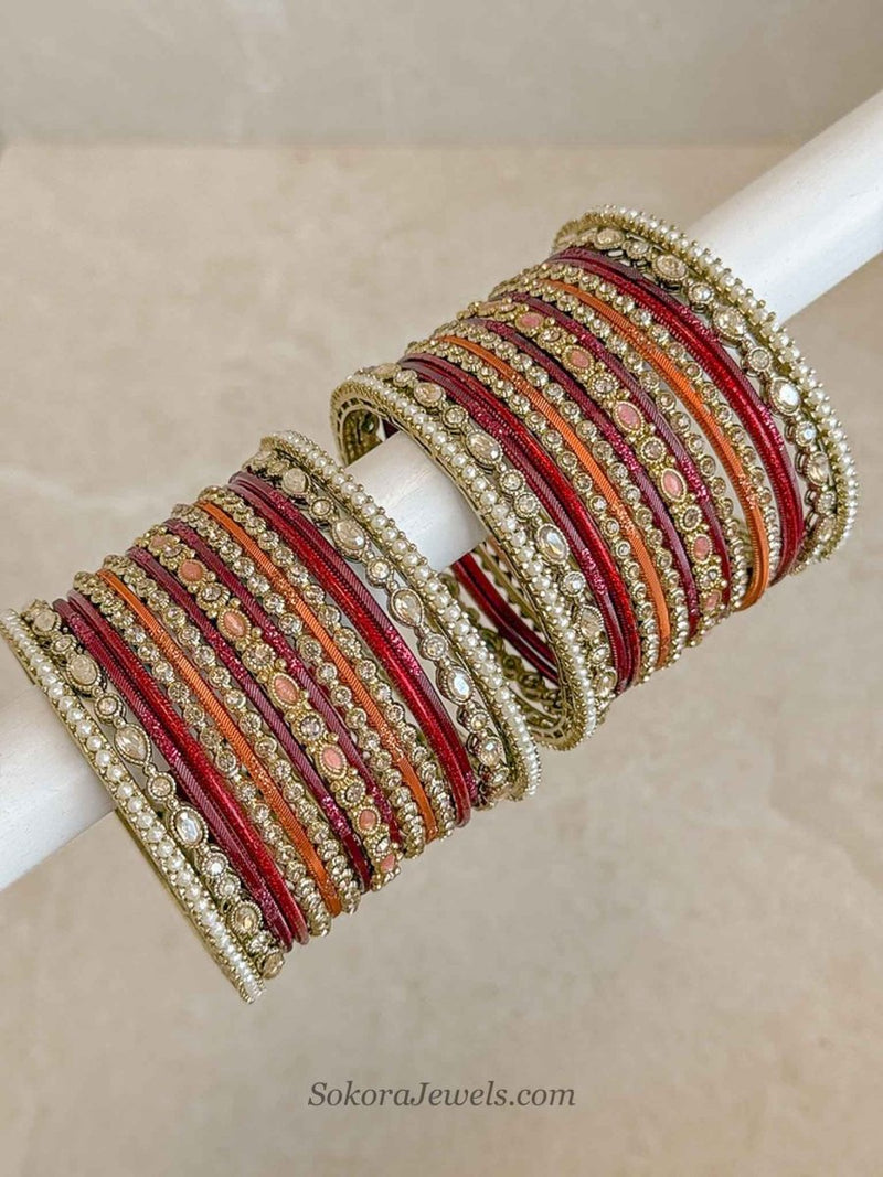 Small Maroon & Orange Bangle set - SOKORA JEWELSSmall Maroon & Orange Bangle setBANGLES