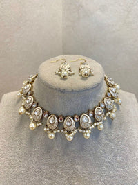 Small Meenakari Necklace Set - White - SOKORA JEWELSSmall Meenakari Necklace Set - WhiteChoker Sets