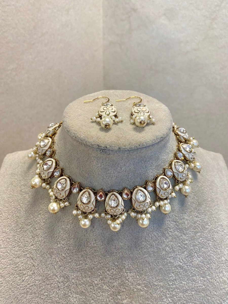 Small Meenakari Necklace Set - White - SOKORA JEWELSSmall Meenakari Necklace Set - WhiteChoker Sets
