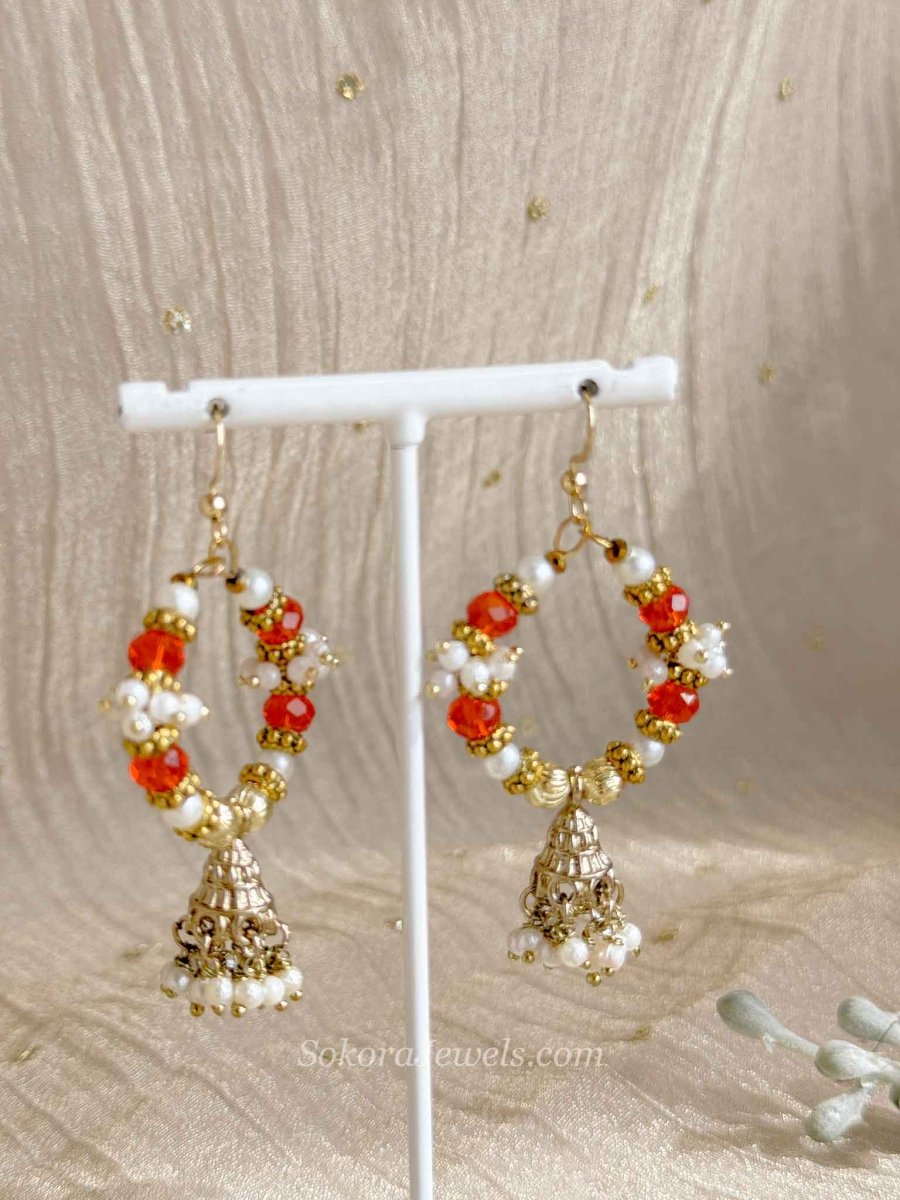 Small Orange Jhumka Hoops - SOKORA JEWELSSmall Orange Jhumka Hoops