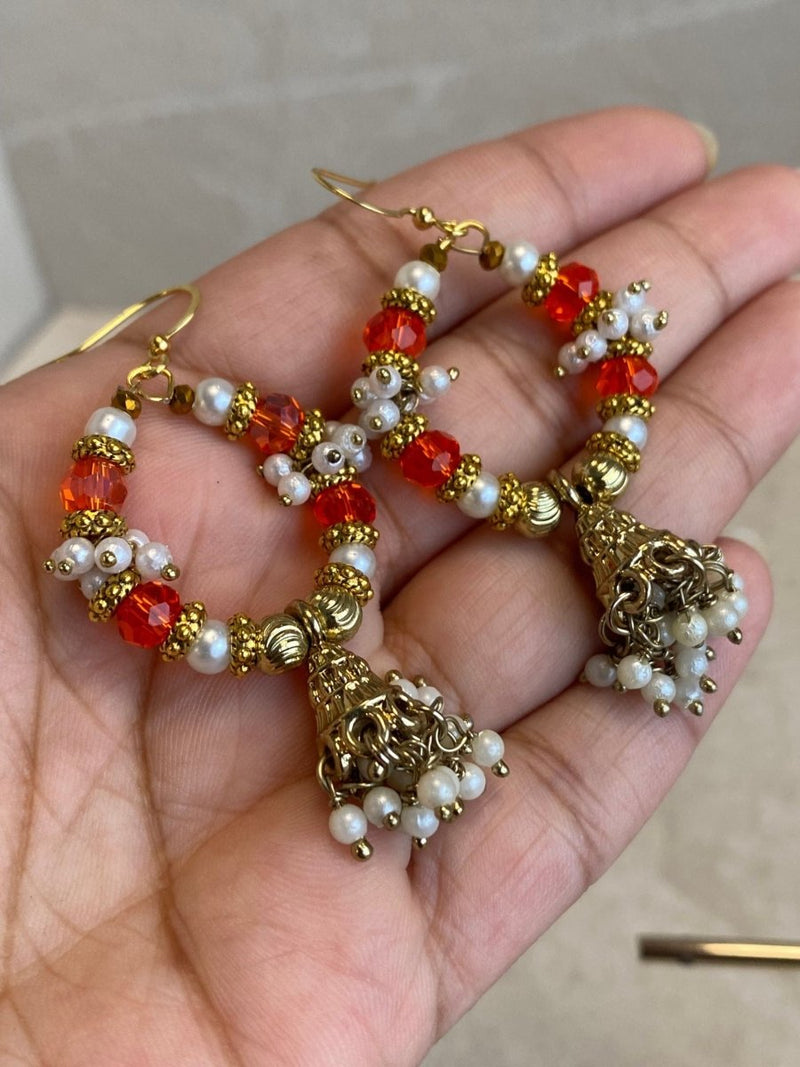 Small Orange Jhumka Hoops - SOKORA JEWELSSmall Orange Jhumka Hoops