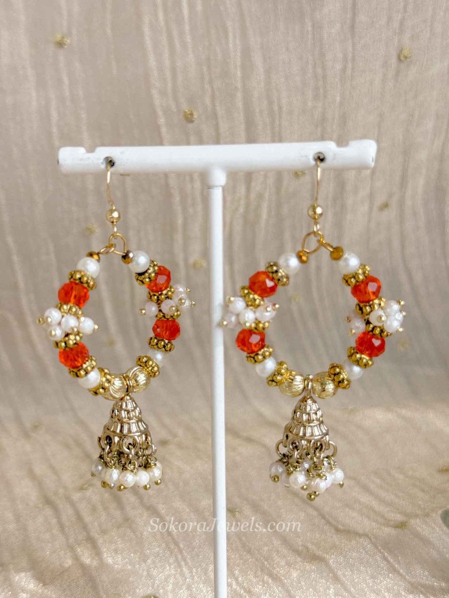 Small Orange Jhumka Hoops - SOKORA JEWELSSmall Orange Jhumka Hoops