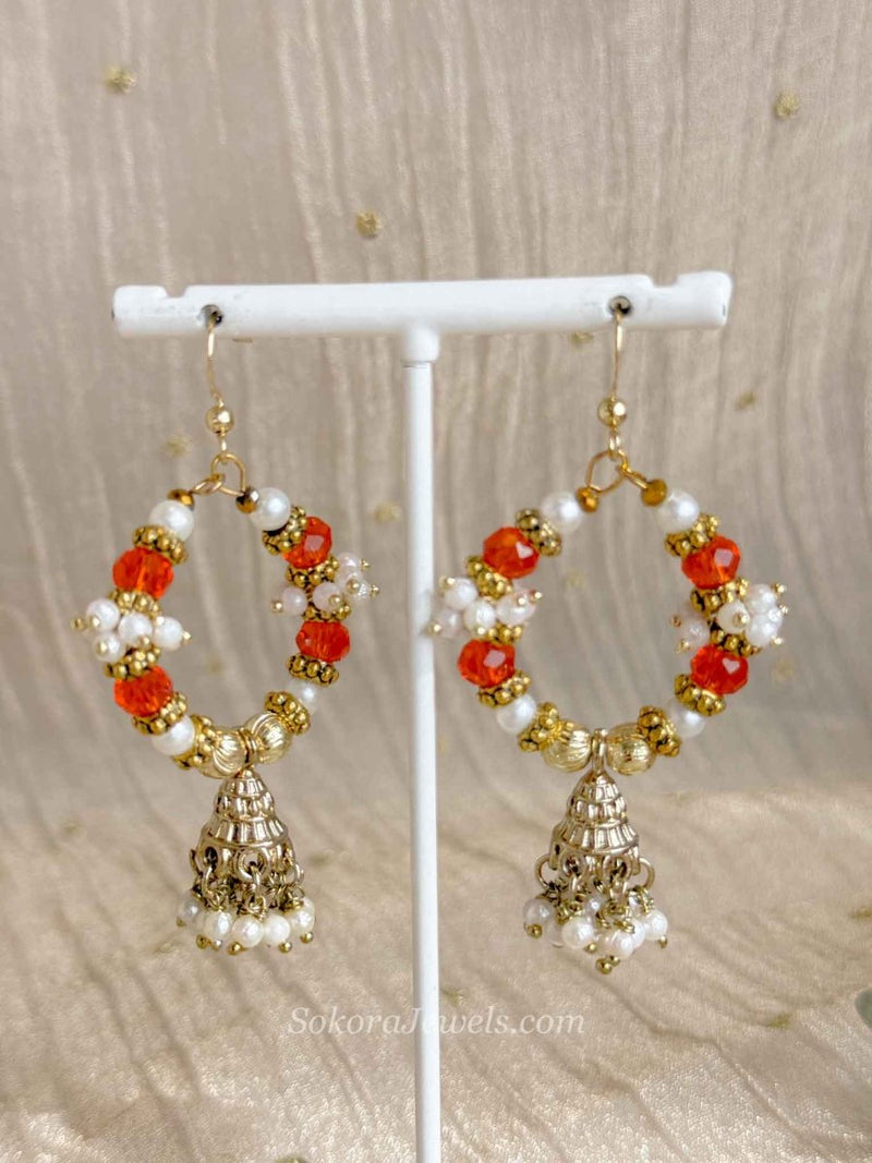 Small Orange Jhumka Hoops - SOKORA JEWELSSmall Orange Jhumka Hoops