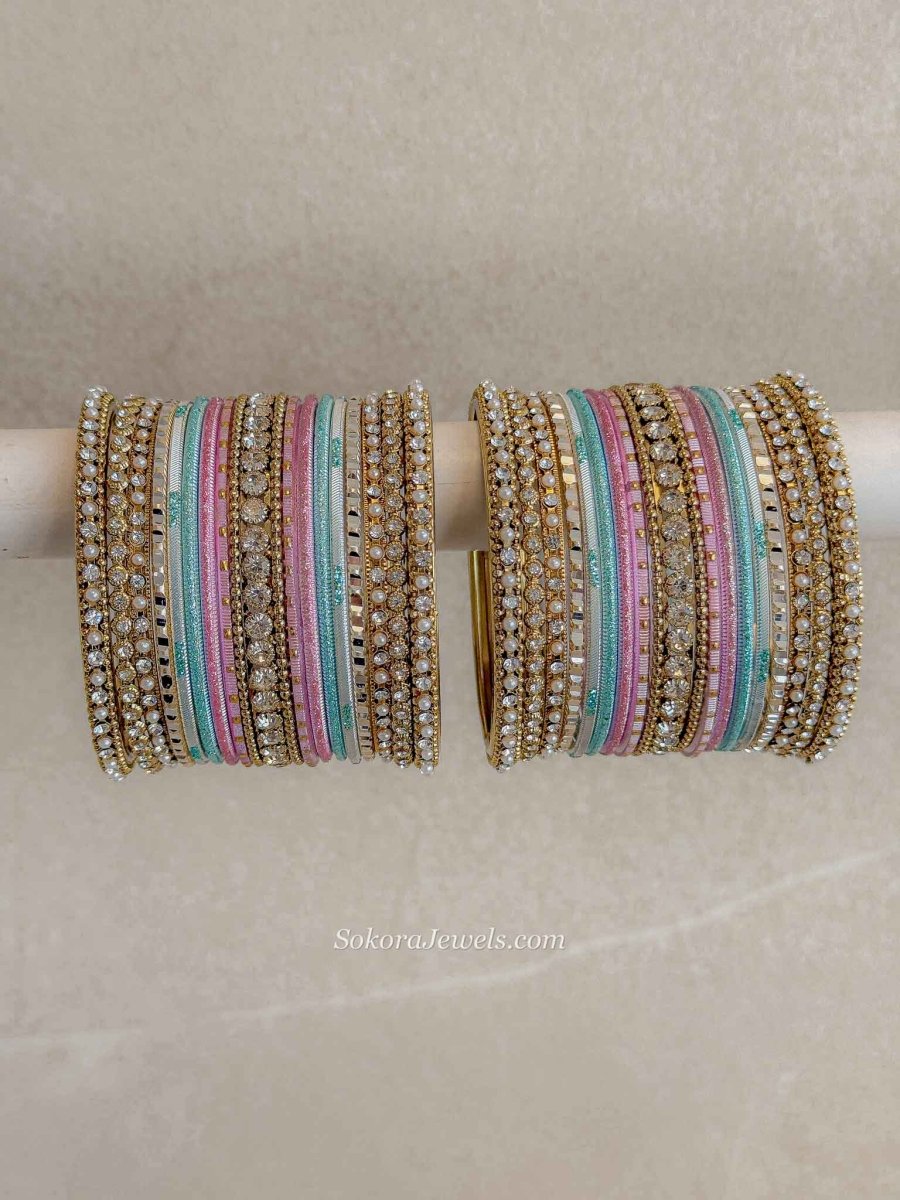 Small Pastel Bangle Set – Pink & Blue Stack - SOKORA JEWELSSmall Pastel Bangle Set – Pink & Blue StackBANGLES