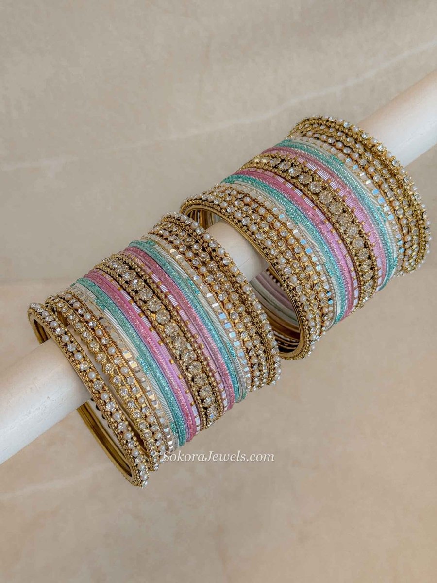 Small Pastel Bangle Set – Pink & Blue Stack - SOKORA JEWELSSmall Pastel Bangle Set – Pink & Blue StackBANGLES