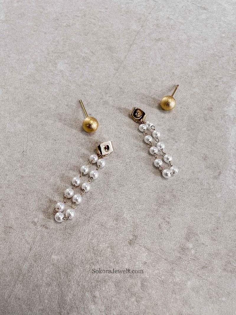 Small Pearl Chain Stud Earrings - 2 Colour Options - SOKORA JEWELSSmall Pearl Chain Stud Earrings - 2 Colour Optionsstuds and tops