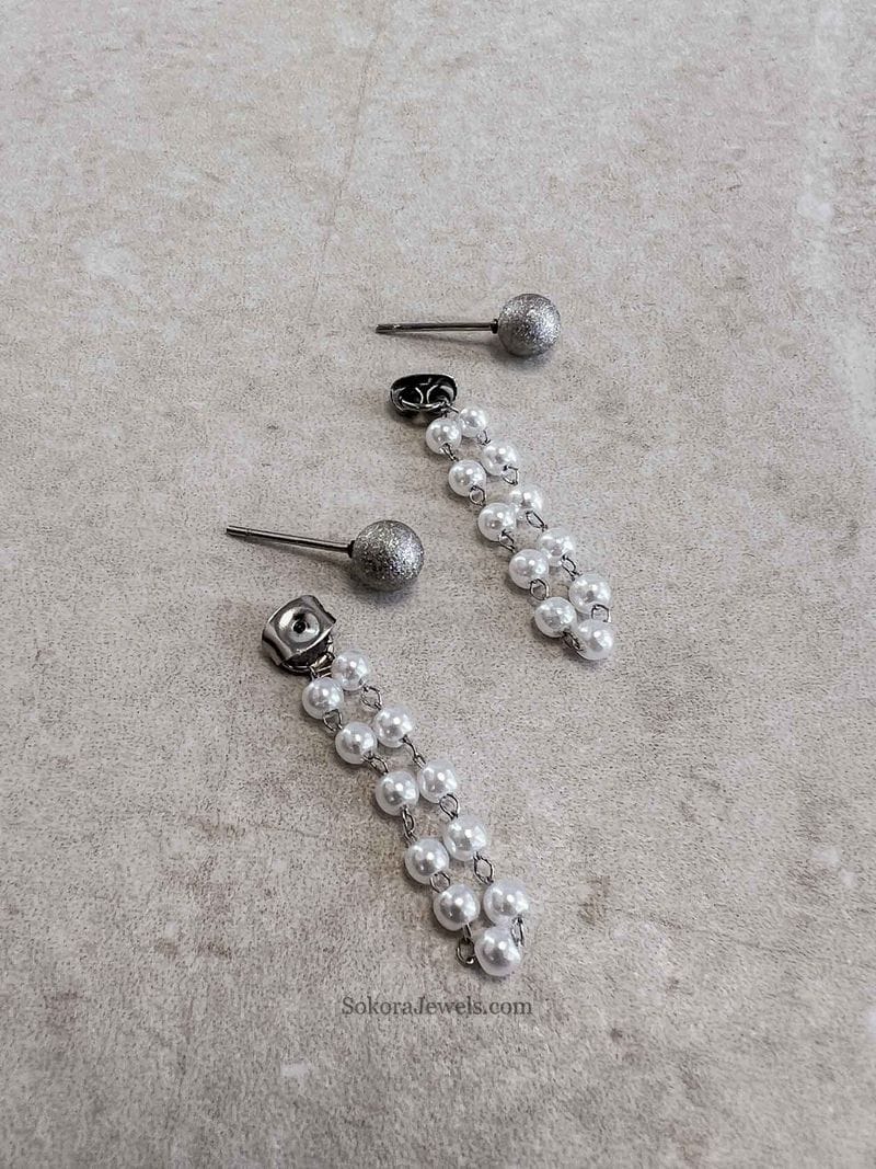 Small Pearl Chain Stud Earrings - 2 Colour Options - SOKORA JEWELSSmall Pearl Chain Stud Earrings - 2 Colour Optionsstuds and tops