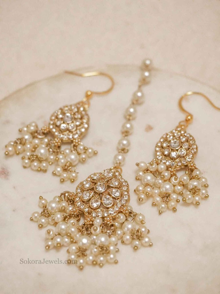 Small Pearl Earring and Tikka set - 3 Colours - SOKORA JEWELSSmall Pearl Earring and Tikka set - 3 Colours