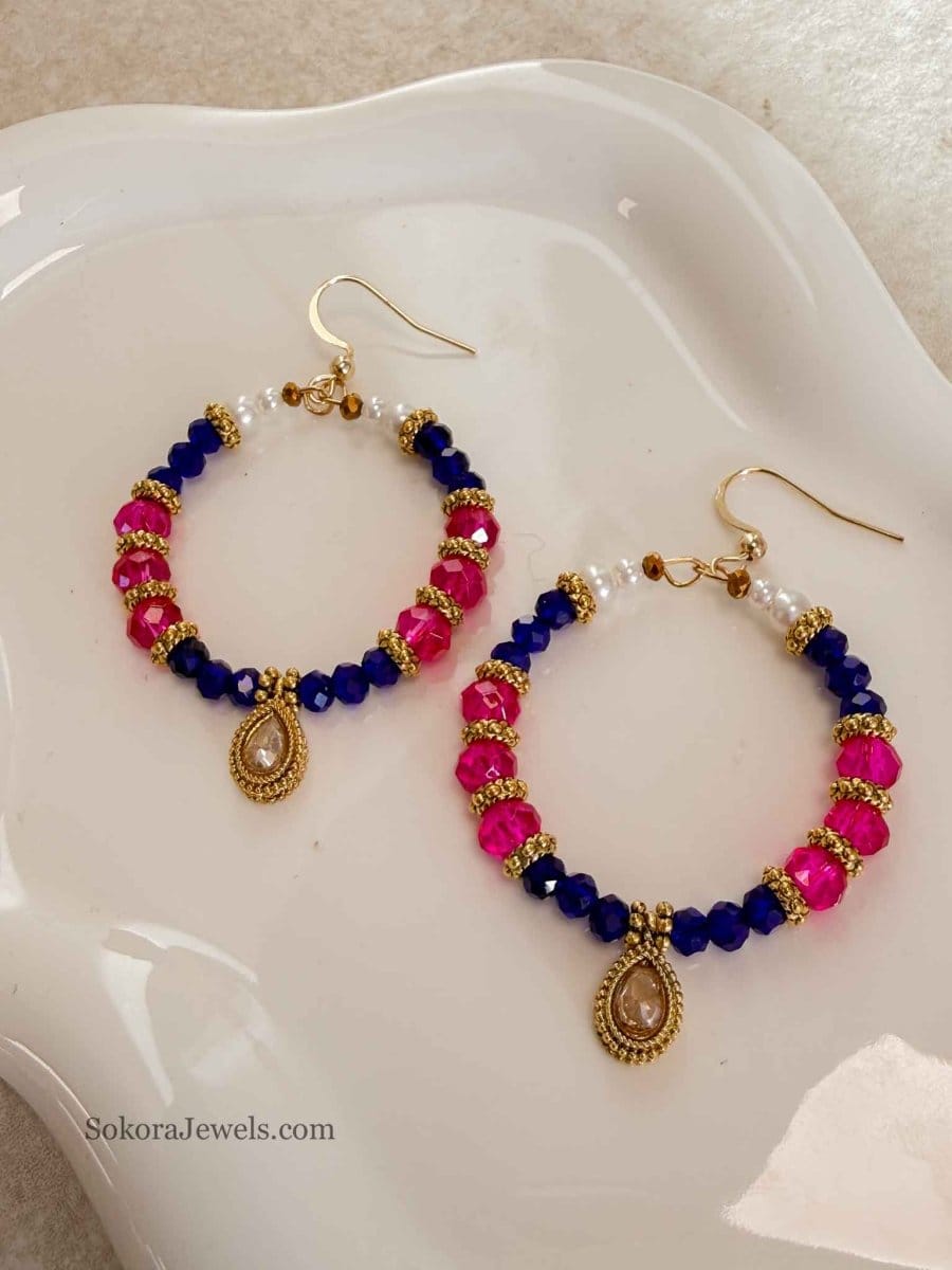 Small Pink & Navy Hoops - SOKORA JEWELSSmall Pink & Navy Hoops