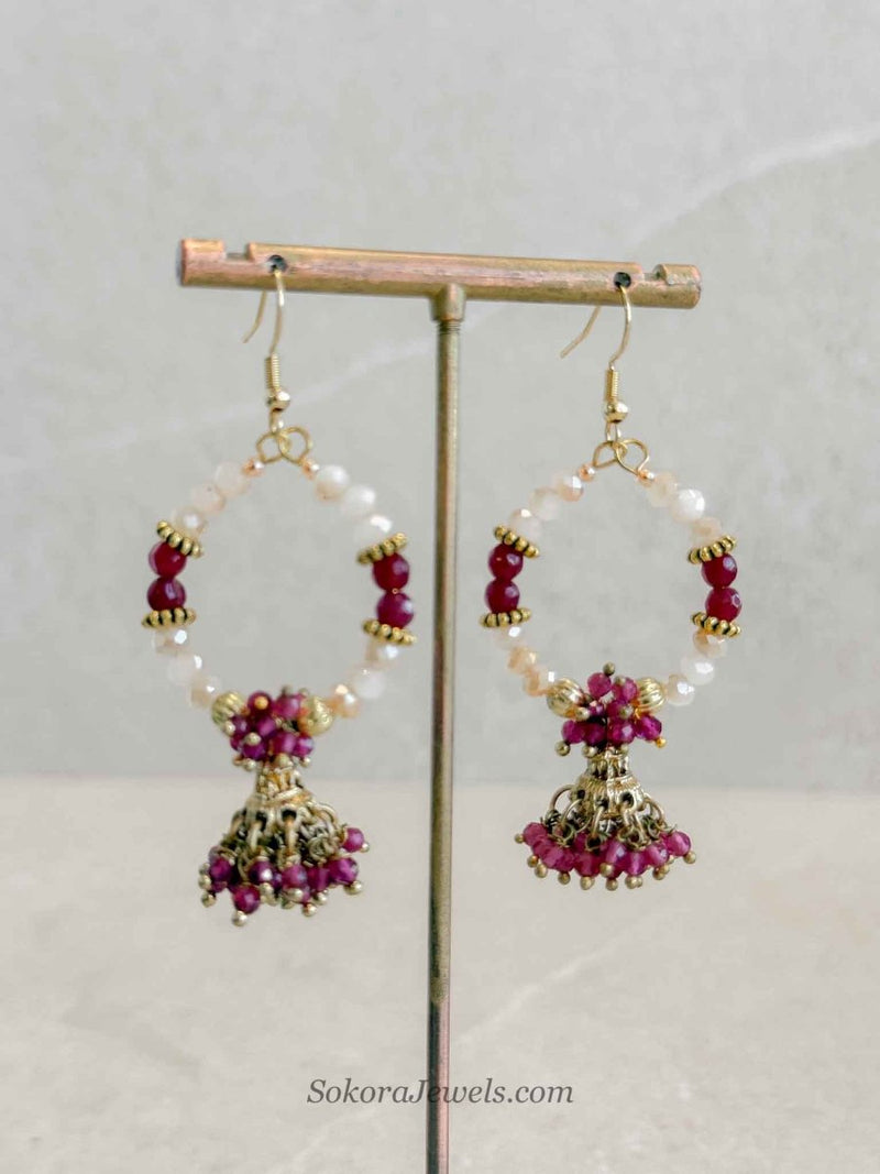 Small Ruby Jhumka Hoops - SOKORA JEWELSSmall Ruby Jhumka Hoops
