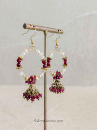 Small Ruby Jhumka Hoops - SOKORA JEWELSSmall Ruby Jhumka Hoops