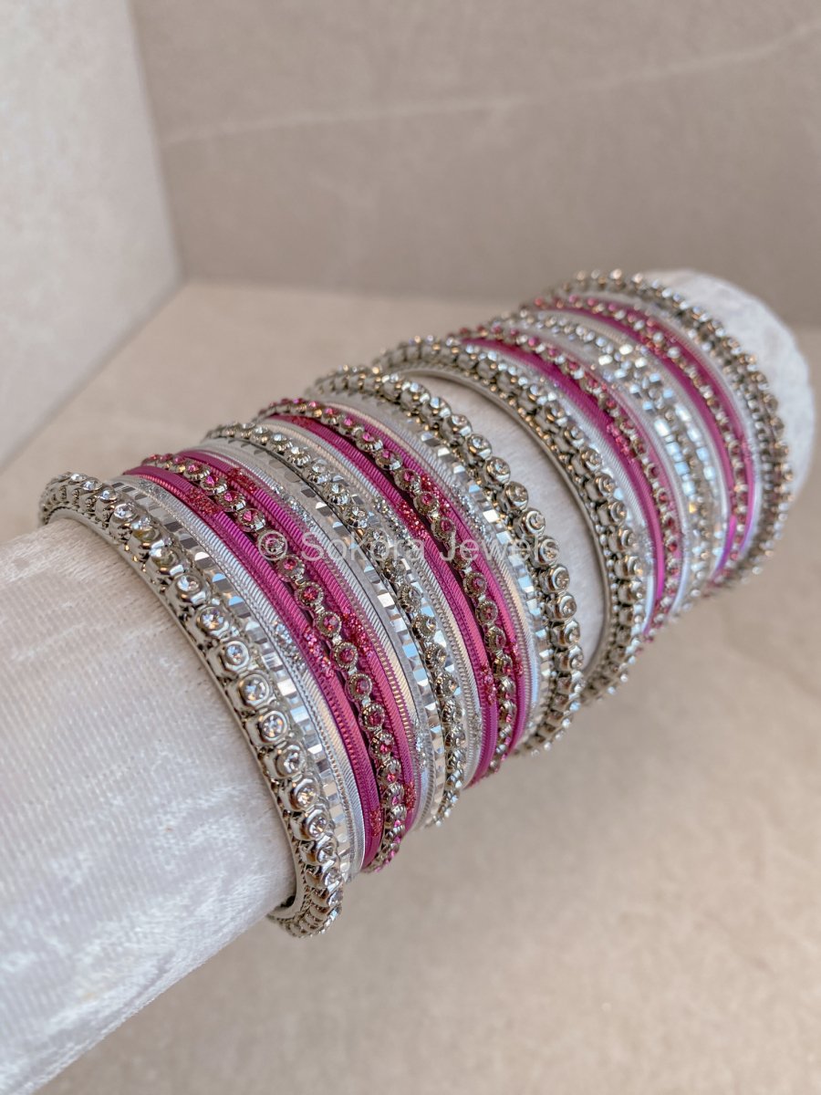 Small Silver Bangle Set - Hot Pink - SOKORA JEWELSSmall Silver Bangle Set - Hot PinkBANGLES