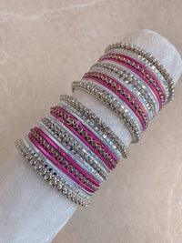 Small Silver Bangle Set - Hot Pink - SOKORA JEWELSSmall Silver Bangle Set - Hot PinkBANGLES