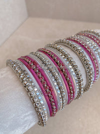 Small Silver Bangle Set - Hot Pink - SOKORA JEWELSSmall Silver Bangle Set - Hot PinkBANGLES