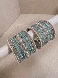 Small Silver & Blue Daisy Bangle set - SOKORA JEWELSSmall Silver & Blue Daisy Bangle setBANGLES