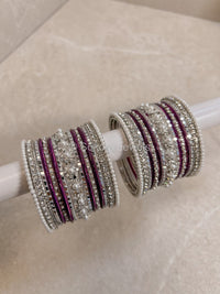 Small Silver & Deep Purple Daisy Bangle Set - SOKORA JEWELSSmall Silver & Deep Purple Daisy Bangle SetBANGLES