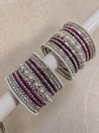 Small Silver & Deep Purple Daisy Bangle Set - SOKORA JEWELSSmall Silver & Deep Purple Daisy Bangle SetBANGLES