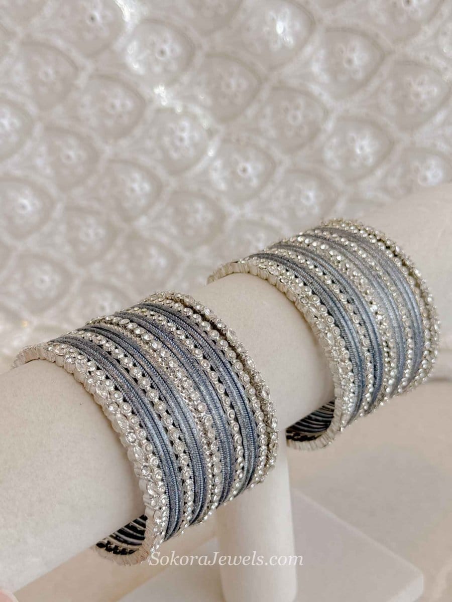 Small Silver & Grey Bangle set - SOKORA JEWELSSmall Silver & Grey Bangle setBANGLES
