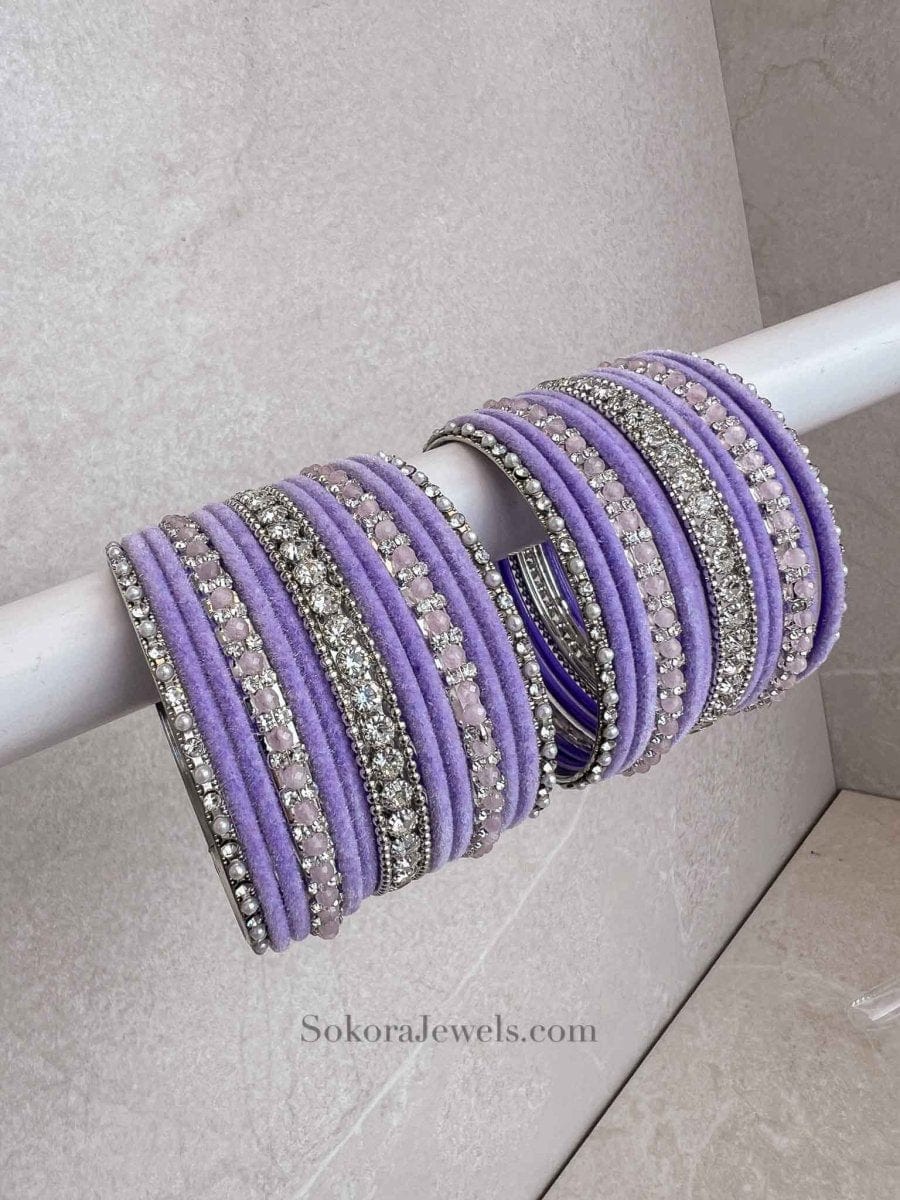 Small Silver & Lilac Bangle Set - SOKORA JEWELSSmall Silver & Lilac Bangle SetBANGLES