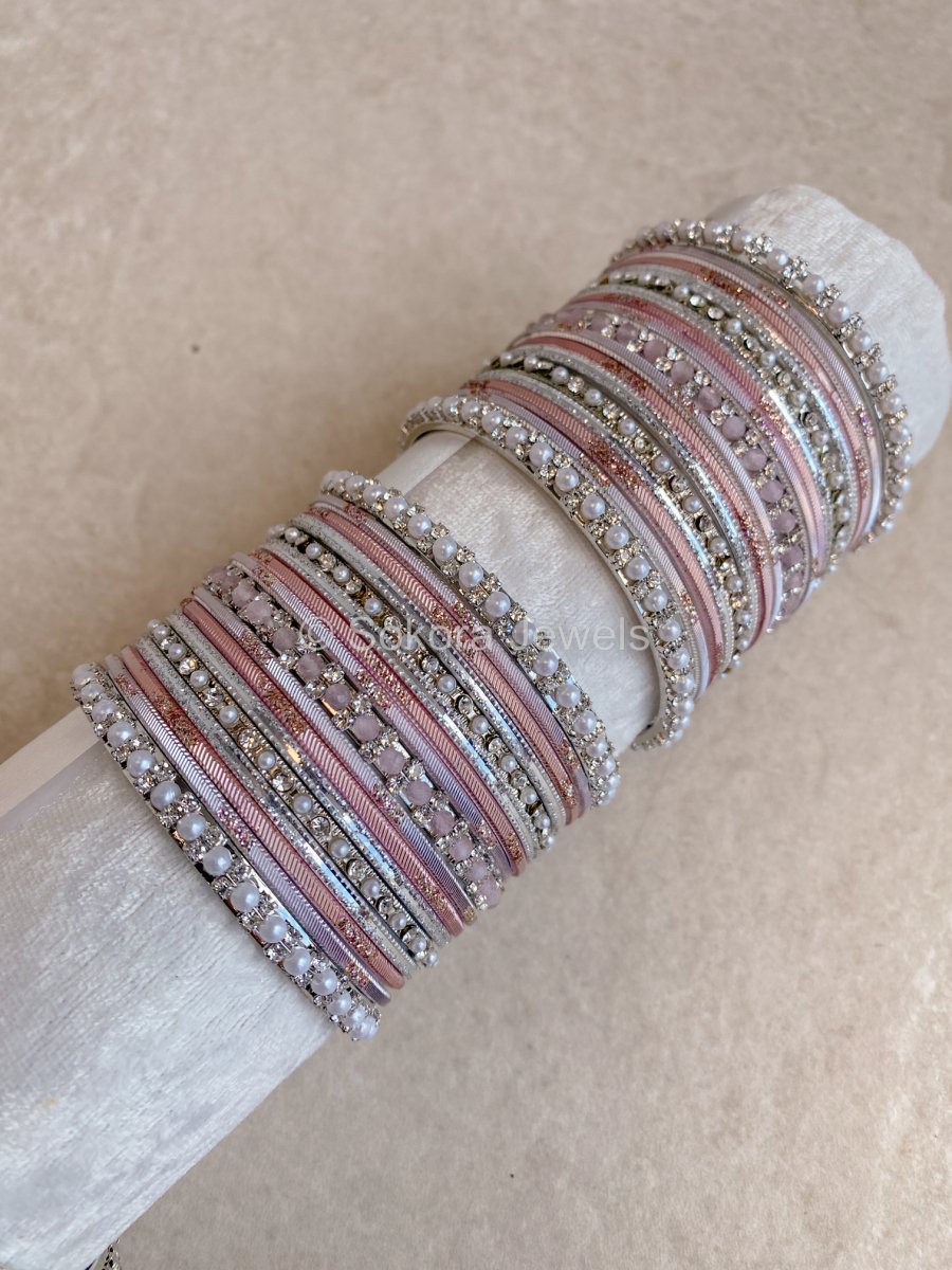 Small Silver Ombre Bangle Set - Light Pinks - SOKORA JEWELSSmall Silver Ombre Bangle Set - Light PinksBANGLES