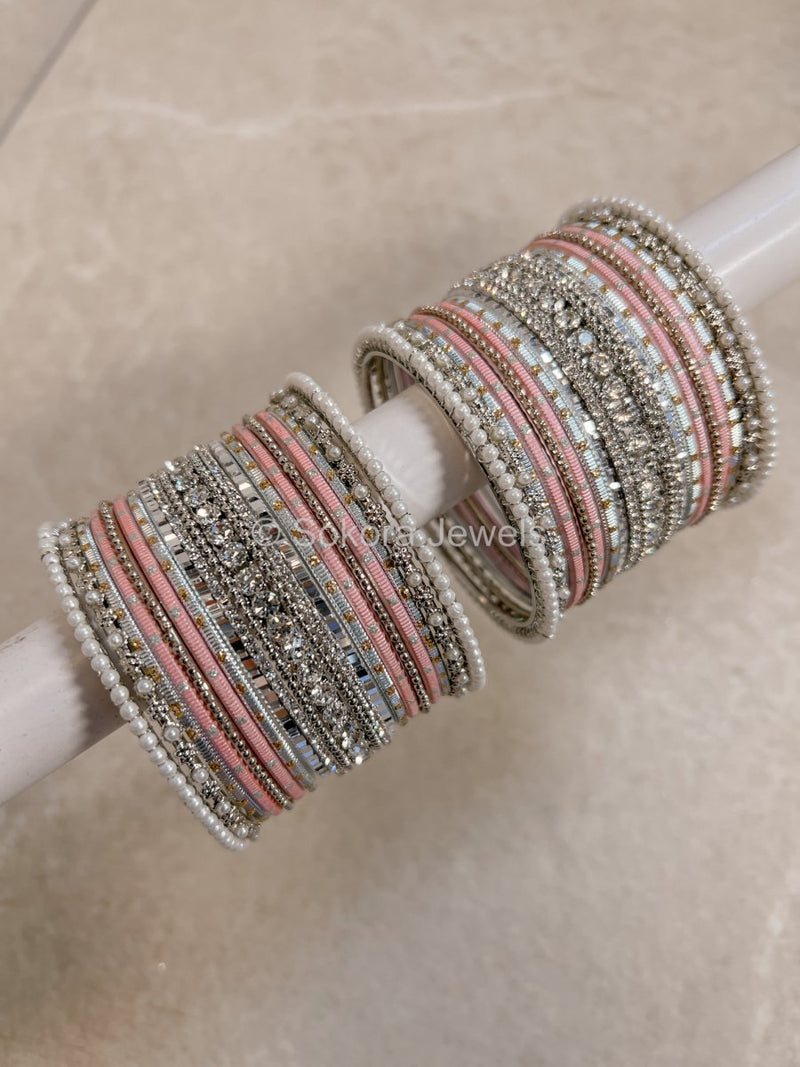 Small Silver, Pink & Blue Bangle set - SOKORA JEWELSSmall Silver, Pink & Blue Bangle setBANGLES