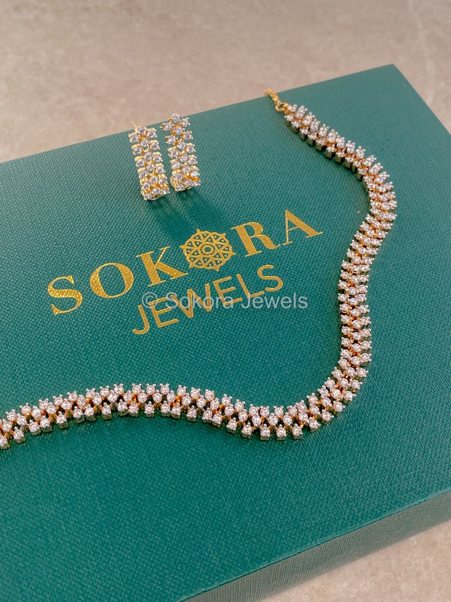 Small Simple Diamante Set - Gold/Clear - SOKORA JEWELSSmall Simple Diamante Set - Gold/ClearNECKLACE SETS