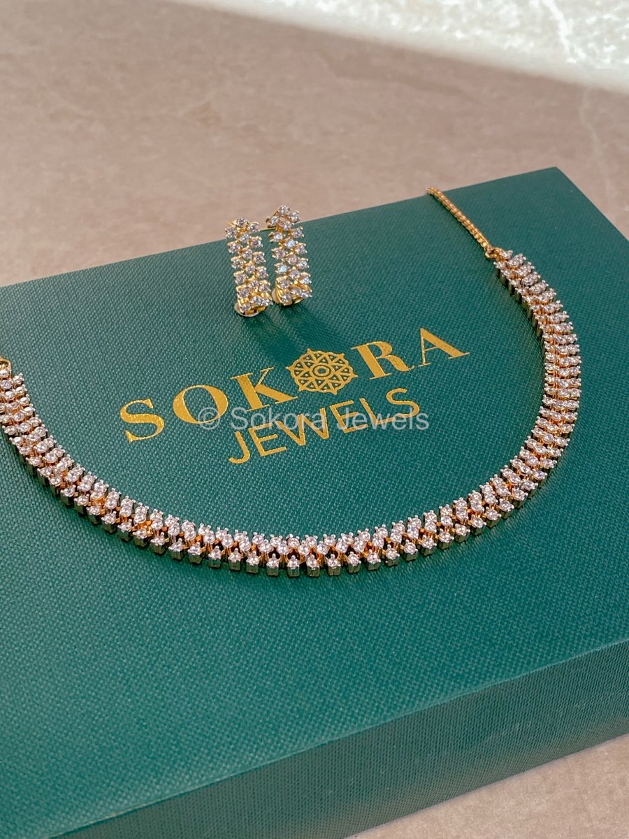 Small Simple Diamante Set - Gold/Clear - SOKORA JEWELSSmall Simple Diamante Set - Gold/ClearNECKLACE SETS