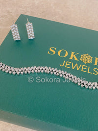 Small Simple Diamante Set - Silver - SOKORA JEWELSSmall Simple Diamante Set - SilverNECKLACE SETS