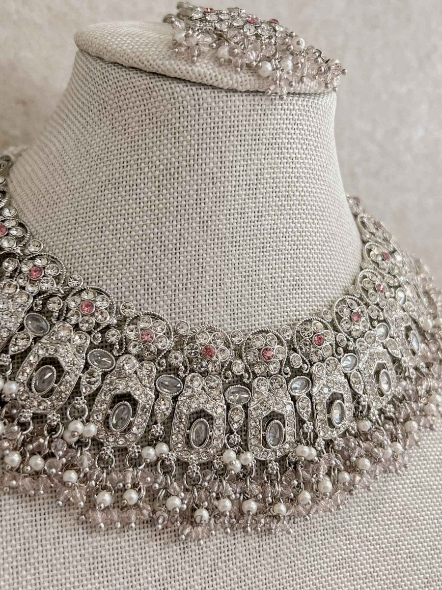 Sofia Silver and Pale Pink Necklace Set - SOKORA JEWELSSofia Silver and Pale Pink Necklace Setnecklace sets