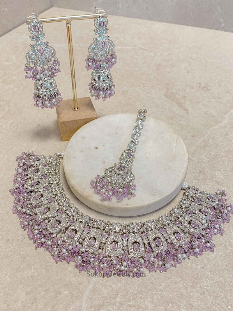 Sofia Silver Necklace Set - 6 Colour Options - SOKORA JEWELSSofia Silver Necklace Set - 6 Colour Optionsnecklace sets