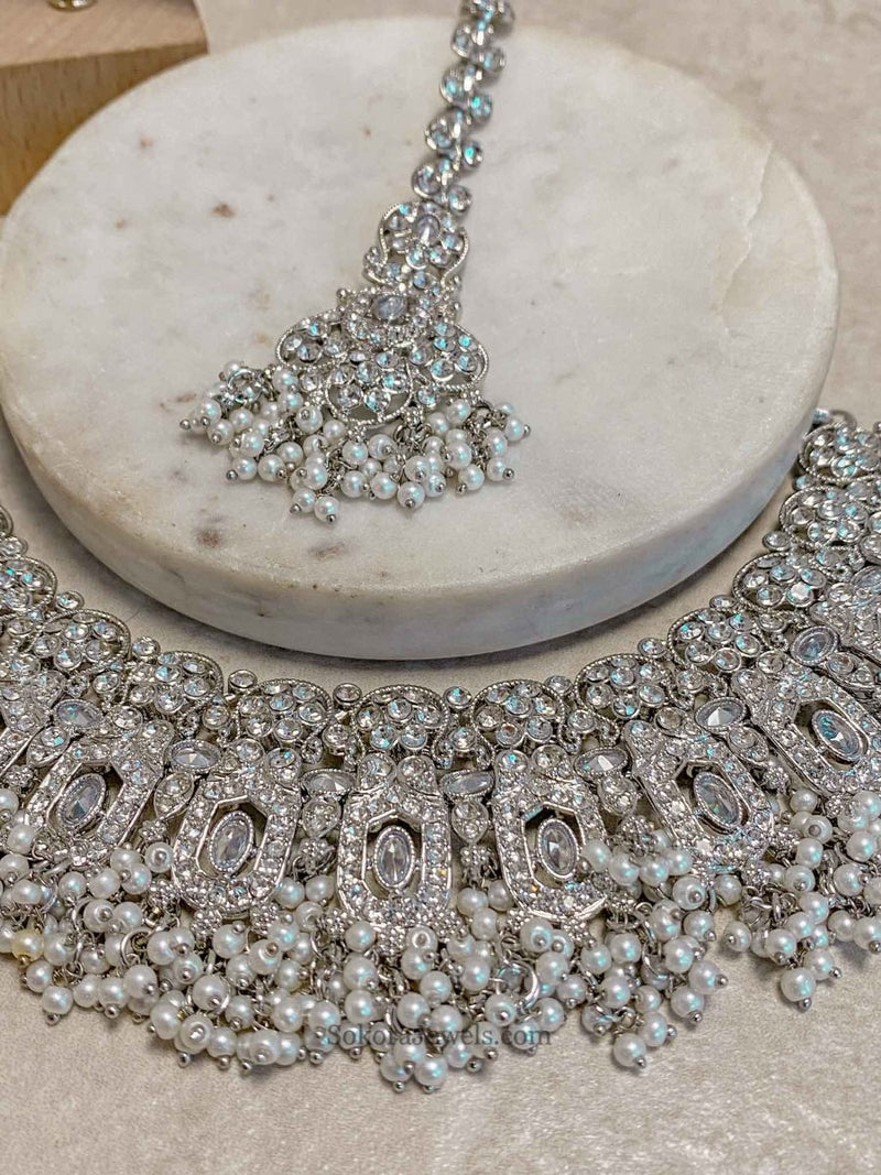 Sofia Silver Necklace Set - 6 Colour Options - SOKORA JEWELSSofia Silver Necklace Set - 6 Colour Optionsnecklace sets