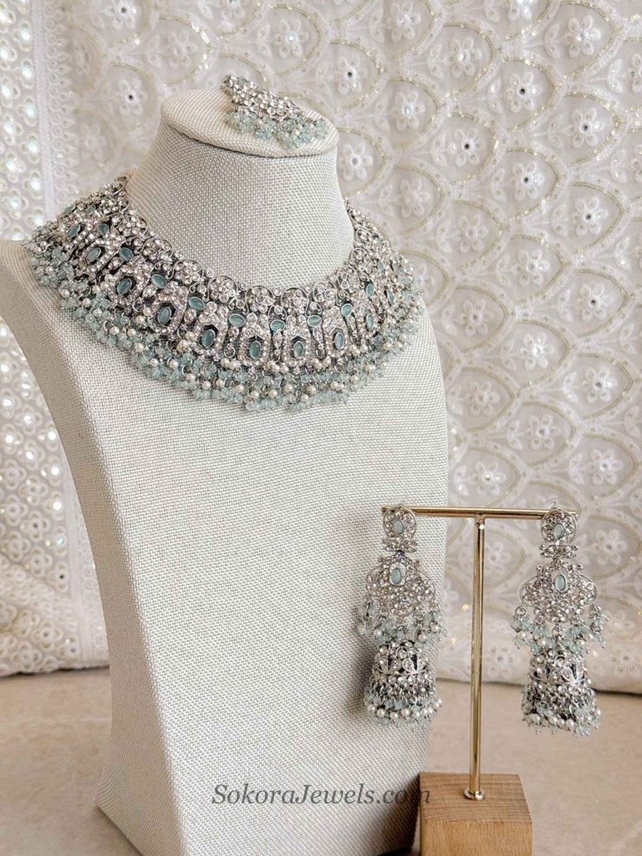 Sofia Silver Necklace Set - Blue - SOKORA JEWELSSofia Silver Necklace Set - Bluenecklace sets