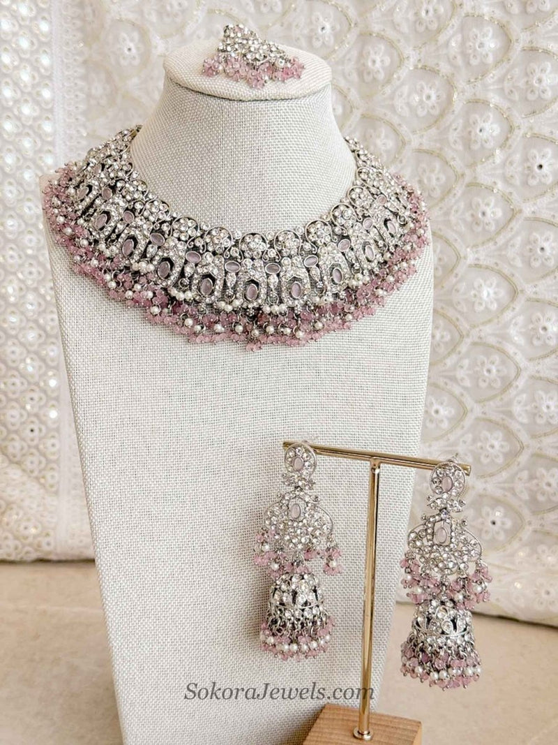 Sofia Silver Necklace Set - Pink - SOKORA JEWELSSofia Silver Necklace Set - Pinknecklace sets