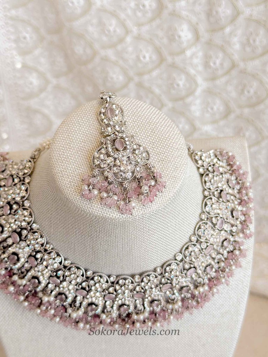 Sofia Silver Necklace Set - Pink - SOKORA JEWELSSofia Silver Necklace Set - Pinknecklace sets